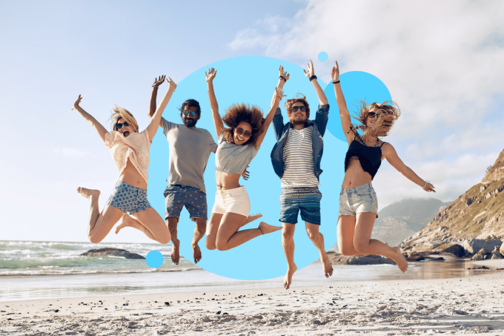 Group of friends enjoying time at beach