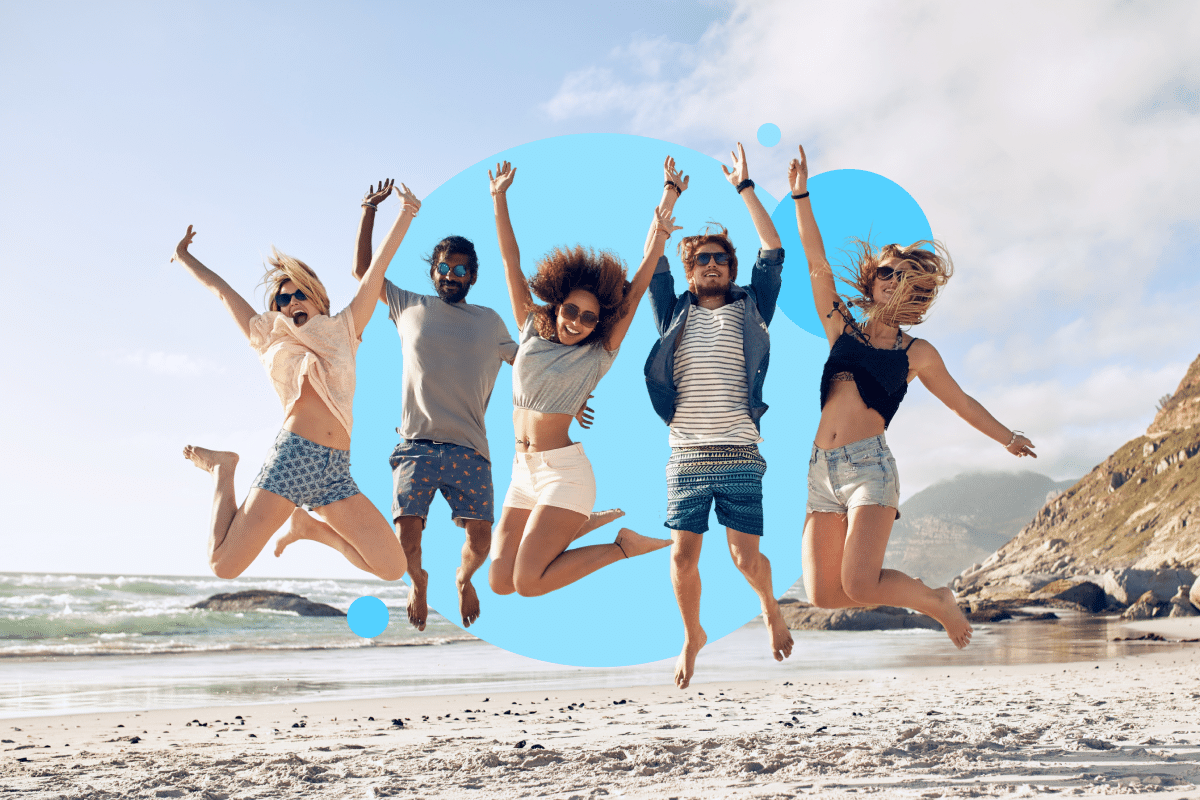 Group of friends enjoying time at beach